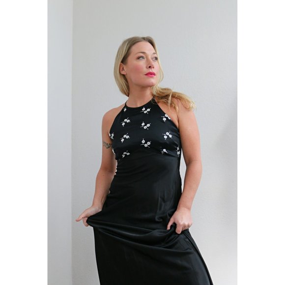 1980's Zum Zum Bias Cut Evening Gown // Women's Size Extra Small to Small - Picture 7 of 10